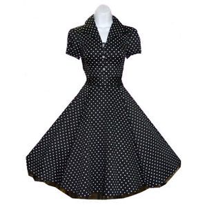 Black Polka Dot 40s 50's Vintage Style Swing Rockabilly Retro Pinup Dress 6839