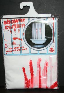 Bloody Handprint Shower Curtain w Rings Halloween Prop