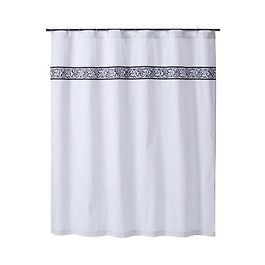 Home Black and White Scroll Fabric Shower Curtain 72" x 72" NIP
