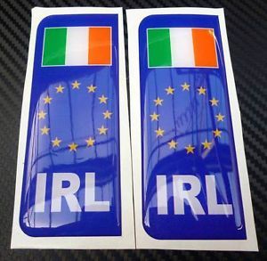 Euro Ireland IRL Irish Flag Number Plate Resin Domed Sticker 3D Car Badge x 2