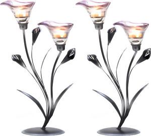 Two Art Deco Shades of Pewter Calla Lily Candle Holders Wedding Centerpieces