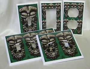 Tropical Beach Hawaiian Tiki Mask Light Switch Cover Plate Outlet GFI Double