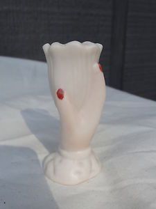 Vintage Mini Bud Vase Hand Holding Flower Tulip Ceramic Porcelain Signed FF