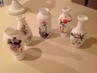 Bulk of Vintage Hand Painted Mini Chinese Porcelain Bud Vases 3" Tall