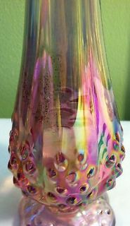 Fenton Art Glass Pink Iridized Hobnail Bud Vase Swung Style