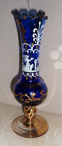 Stunning Vintage Venetian Murano Blue and Gold Glass Bud Vase with Jasper Design