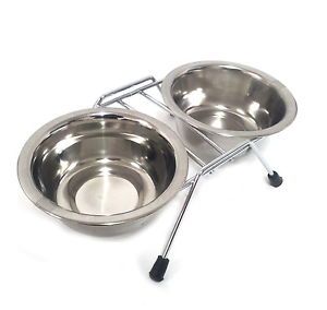 Stainless Steel Double Diner Dog Cat Food Water Bowl S