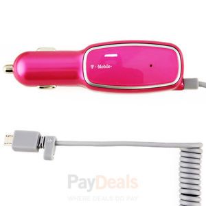 New T Mobile Universal Micro USB Car Charger with Extra USB Port Pink