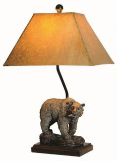 Bear with Fish Table Lamp Grizzly Rustic Cabin Lodge Decor Bronze Finish 23"H
