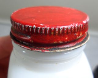 12 Vtg Art Deco Griffiths Milk Glass Spice Jars Bottles w Red Metal Lids Rack
