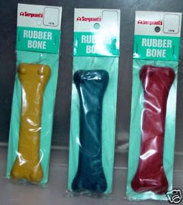 3 Rubber Bone Dog Toy Chews New Red Yellow Blue Bones
