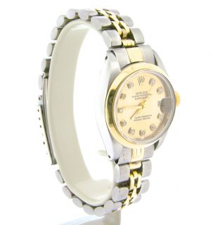 Ladies Rolex Datejust 2Tone 14k Gold SS Watch w Gold Diamond Dial 6917