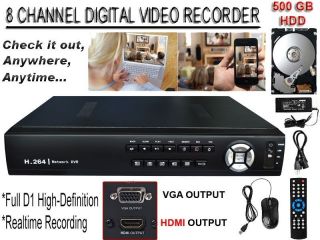 8 CH Channel H 264 CCTV Network DVR HDMI VGA Video Output 500GB HDD Real Time
