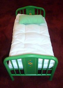 American Girl Doll Green Metal Trundle Bed with Mattress for 1 or 2 Dolls