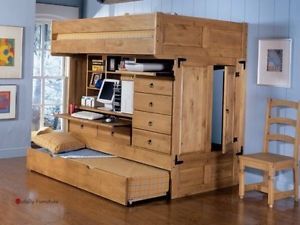 Powell Kids Boys Full Over Twin Size All in 1 Loft Bunk Bed with Desk Trundle