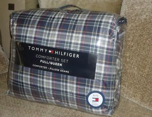 Tommy Hilfiger Bradford Navy Blue Red Green Plaid 3pc Full Queen Comforter Set