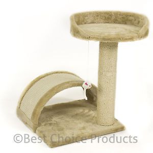 Cat Tree Post Scratcher Furniture Play House Pet Bed Kitten Toy Beige New