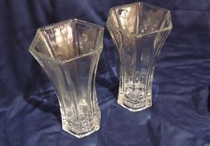Pair of Clear Pressed Glass Hoosier Glass Vases 4040 Numbers 13 and 25