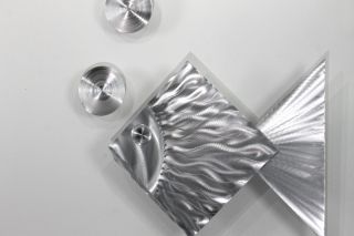 Modern Abstract Metal Wall Art Tropical Silver Fish 2 Bubbles by Jon Allen