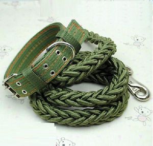 Strong Durable Adjustable Braided Nylon Leash Rope Collar Set for Big Large Dog