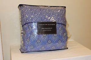 New Tommy Hilfiger Melrose Blue White Stripe Flowers 2pc Twin Comforter Set $250