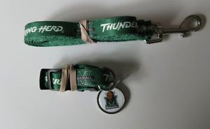 New Marshall Thundering Herd Pet Set Dog Collar Leash ID Tag All Sizes