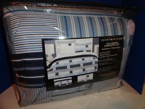 Tommy Hilfiger Sanford Blue White Comforter Set Full Queen Standard Shams
