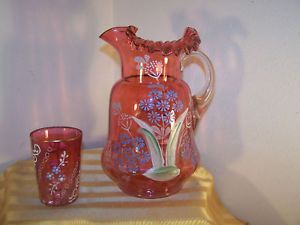 Early 1900's Fenton Art Glass Water Pitcher One Glass