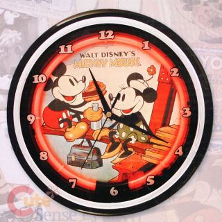 Disney Mickey Minnie Mouse Wall Clock Watch Classic Neon Light
