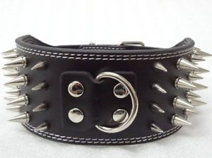 New 3'' Wide Leather Spiked Dog Collars Large Dog Pit Bull Dogs Terrier Collars