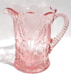 Pink Glass Thistle Pattern Water Pitcher