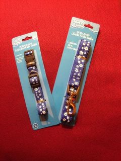 Matching Dog Collar and Leash Pet Care Accessories Blue with Puppy Toe Print