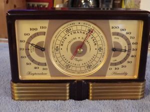 Vintage Art Deco Bakelite Taylor Instruments Desk Weather Station Barometer