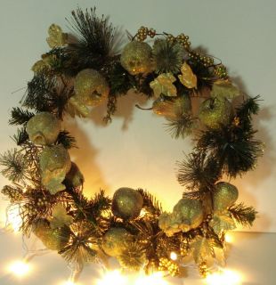 Gold Glitter Beaded Fruit w Pine Gold Wreath Christmas