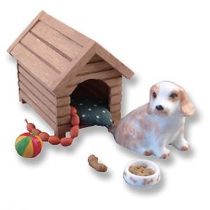 Dollhouse Miniature Outdoor Dog House Set
