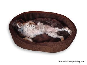 Dog Bed King Cuddler Made in USA XL Extra Large Oval Brown Fur Dog Pet Bed 42"