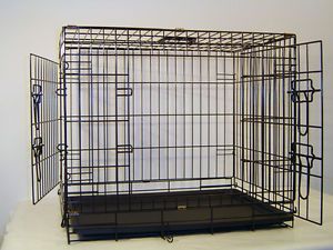 Large 36" New Folding Two Door Dog Crate Cat Cage Kennel Beagle Pit Bull Whippet