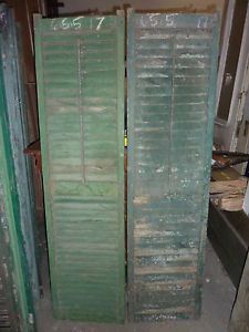 Pair Salvaged Antique Victorian Louvered House Window Shutters Green 65 5" x 17