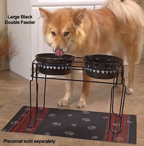 New Elevated Dog Feeder Large Double Dish Raised Pet Feeder Black Bowls 06607N