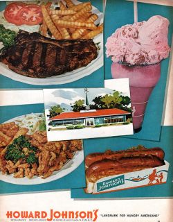Howard Johnson's Restaurant Food Chili Dog Steak Fries Milkshake Print Ad