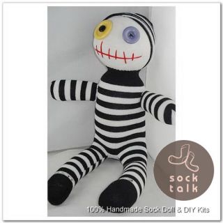 Handmade Black and White Striped Sock Monkey Clown Stuffed Animals Baby Toy