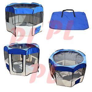 Large Pet Dog Cat Indoor Outdoor Play Pen Cage Excercise Yard Pen w Case Blue