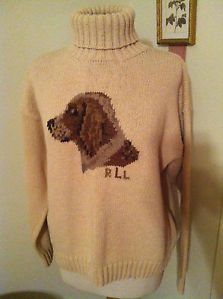 Lauren Ralph Lauren Hand Knit English Springer Spaniel Dog Sweater Sz L