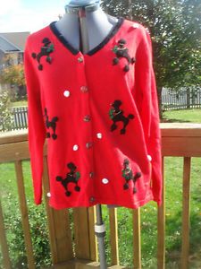 New Large L  Quacker Factory Poodle Dog Beaded Christmas Sweater