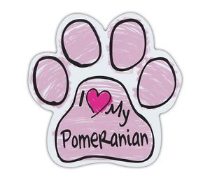 Pink Scribble Paws I Love My Pomeranian Dog Paw Shaped Car Magnets