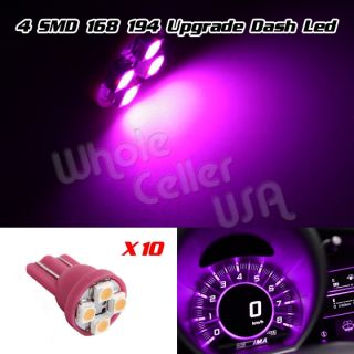 10x Pink Purple Instrument Speedometer Cluster T10 168 4 SMD LED Dash Light Bulb