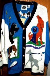Storybook Knits Dog Lovers Blue Ribbon Cardigan Sweater 3X NWT