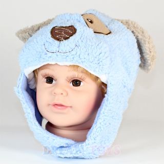 Dog Fuzzy Soft Toddler Blue Beanie Hat Cap Doggy Puppy Kids