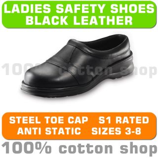 PSF 330 Work Safety Black Ladies Womens Leather Slip on Clogs Shoes Steel Toe