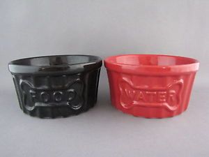 Anchor Hocking Dog Food Water Bowl Feeding Dish Lot of 2 Red Black Pet Supplies